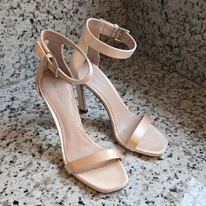 Stuart Weitzman Beige 100 Square Satin Nudist Heels